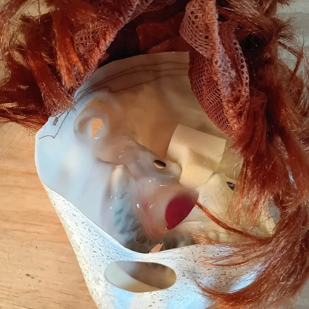 Creepy Evil Killer Clown Mask Red Hair Sharp Teeth Horror Halloween Costume